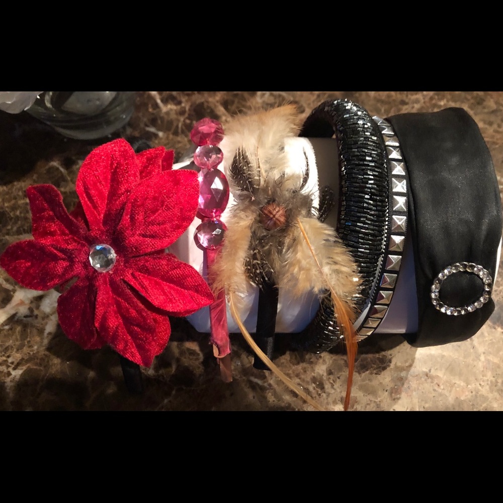 4 FANCY FLOWER SEQUIN STUD BOW RED GIRLs HEADBAND
